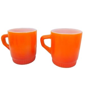 Fire King Vtg orange ombre set of 2 glass coffee tea mugs D handles